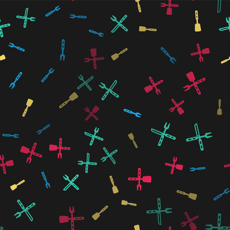 Set line Barbecue fork, Crossed and knife, spatula and on seamless pattern. Vectorのイラスト素材