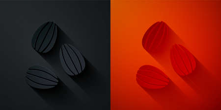 Paper cut Seeds of a specific plant icon isolated on black and red background. Paper art style. Vectorのイラスト素材