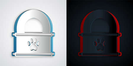 Paper cut Canned food icon isolated on grey and black background. Food for animals. Pet food can. Paper art style. Vectorのイラスト素材