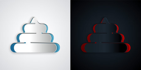 Paper cut Shit icon isolated on grey and black background. Paper art style. Vector