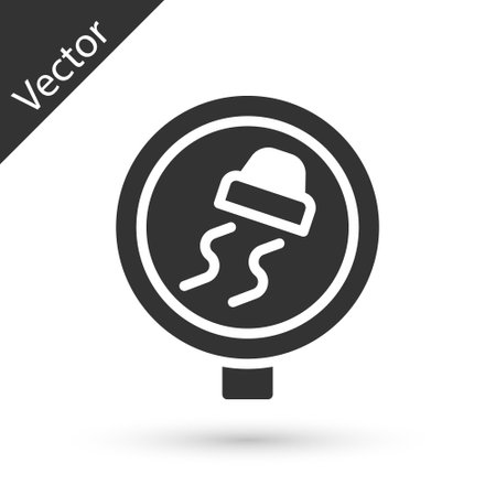 Grey Slippery road traffic warning icon isolated on white background. Traffic rules and safe driving. Vectorのイラスト素材