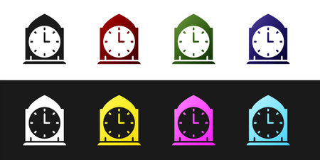 Set Clock icon isolated on black and white background. Time symbol. Vectorのイラスト素材