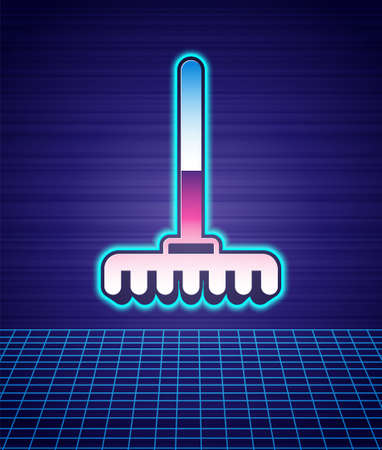 Retro style Garden rake icon isolated futuristic landscape background. Tool for horticulture, agriculture, farming. Ground cultivator. Housekeeping equipment. 80s fashion party. Vectorのイラスト素材
