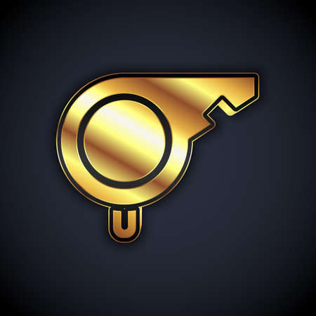 Gold Whistle icon isolated on black background. Referee symbol. Fitness and sport sign. Vectorのイラスト素材