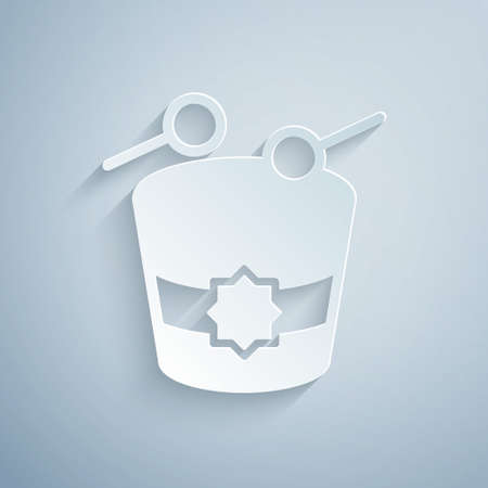 Paper cut Ramadan drum icon isolated on grey background. Paper art style. Vectorのイラスト素材