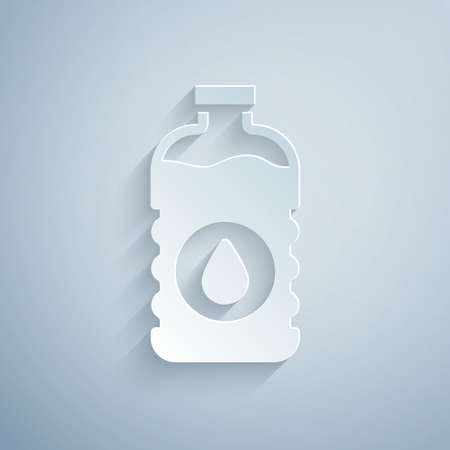 Paper cut Bottle of water icon isolated on grey background. Soda aqua drink sign. Paper art style. Vectorのイラスト素材