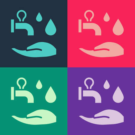 Pop art Wudhu icon isolated on color background. Muslim man doing ablution. Vectorのイラスト素材