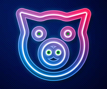Glowing neon line Pig icon isolated on blue background. Animal symbol. Vectorのイラスト素材