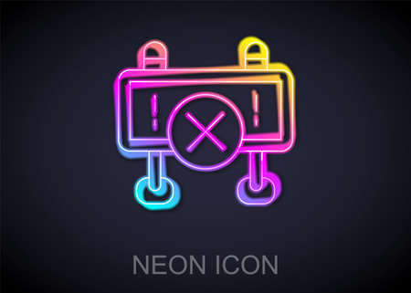 Glowing neon line Road barrier icon isolated on black background. Symbol of restricted area which are in under construction processes. Repair works. Vectorのイラスト素材