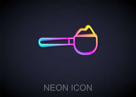 Glowing neon line Measuring cup with flour icon isolated on black background. Baking Ingredients. Healthy organic food. Dough cooking. Vectorのイラスト素材