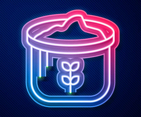 Glowing neon line Bag of flour icon isolated on blue background. Vectorのイラスト素材
