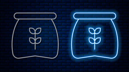 Glowing neon line Bag of flour icon isolated on brick wall background. Vectorのイラスト素材