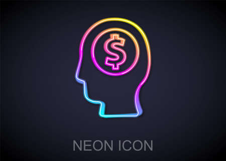 Glowing neon line Business man planning mind icon isolated on black background. Human head with dollar. Idea to earn money. Business investment growth. Vectorのイラスト素材