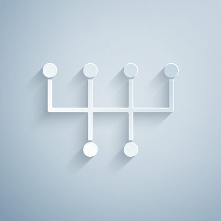 Paper cut Gear shifter icon isolated on grey background. Transmission icon. Paper art style. Vectorのイラスト素材