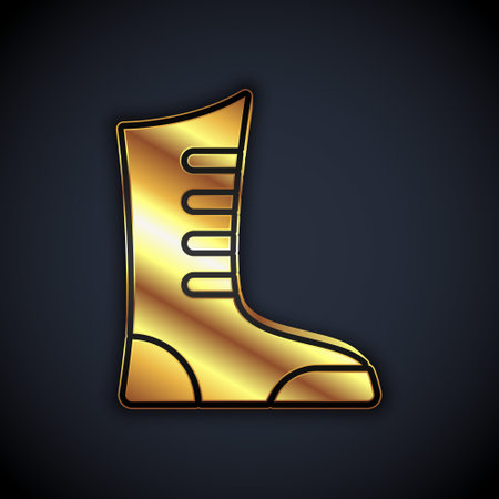 Gold Sport boxing shoes icon isolated on black background. Wrestling shoes. Vectorのイラスト素材
