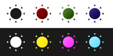Set Sun icon isolated on black and white background. Summer symbol. Good sunny day. Vectorのイラスト素材