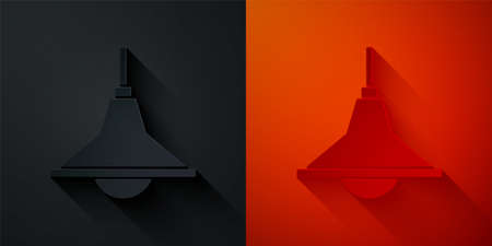 Paper cut Chandelier icon isolated on black and red background. Paper art style. Vectorのイラスト素材