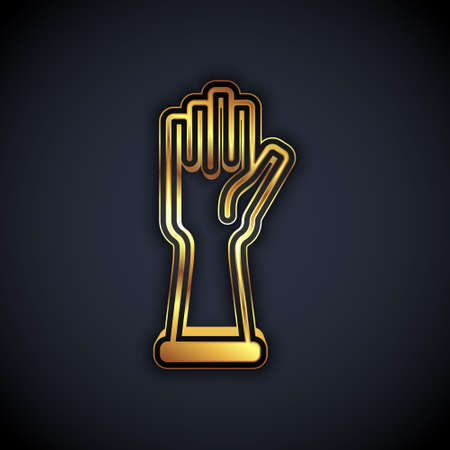Gold Rubber gloves icon isolated on black background. Latex hand protection sign. Housework cleaning equipment symbol. Vectorのイラスト素材