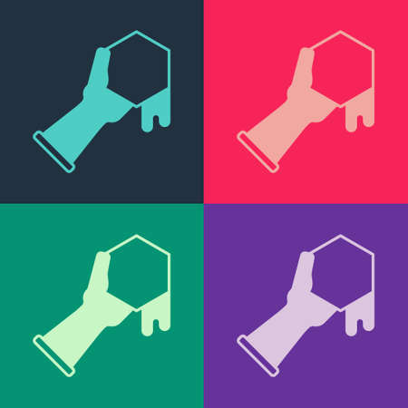 Pop art Honeycomb and hand icon isolated on color background. Honey cells symbol. Sweet natural food. Vectorのイラスト素材