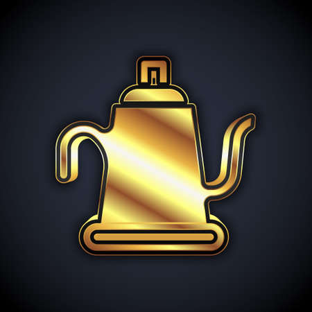 Gold Watering can icon isolated on black background. Irrigation symbol. Vectorのイラスト素材