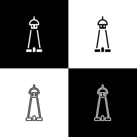 Set Mosque tower or minaret icon isolated on black and white background. Vectorのイラスト素材