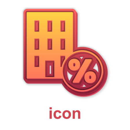 Gold House with percant discount tag icon isolated on white background. Real estate home. Credit percentage symbol. Vectorのイラスト素材