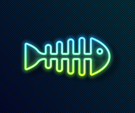 Glowing neon line Fish skeleton icon isolated on black background. Fish bone sign. Vectorのイラスト素材