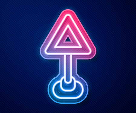 Glowing neon line Triangle warning blank icon isolated on blue background. Traffic rules and safe driving. Vectorのイラスト素材