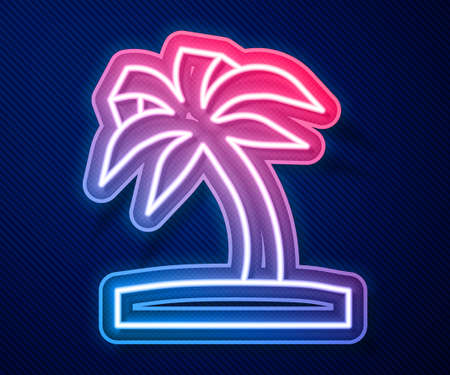 Glowing neon line Tropical palm tree icon isolated on blue background. Coconut palm tree. Vectorのイラスト素材