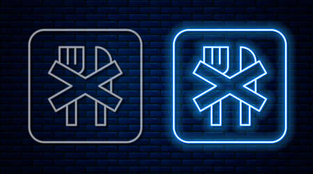 Glowing neon line Ramadan fasting icon isolated on brick wall background. Religious fasting. Vectorのイラスト素材