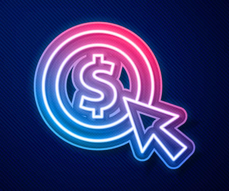 Glowing neon line Coin money with dollar symbol icon isolated on blue background. Banking currency sign. Cash symbol. Vectorのイラスト素材