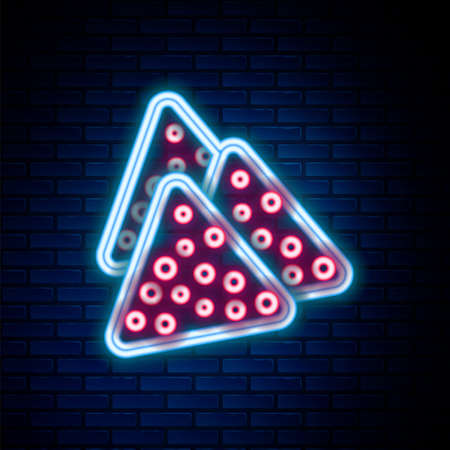 Glowing neon line Nachos icon isolated on brick wall background. Tortilla chips or nachos tortillas. Traditional mexican fast food. Colorful outline concept. Vectorのイラスト素材