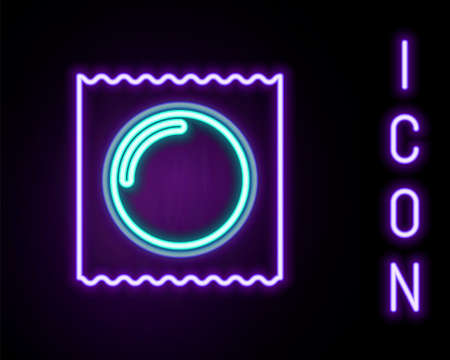 Glowing neon line Condom in package safe sex icon isolated on black background. Safe love symbol. Contraceptive method for male. Colorful outline concept. Vectorのイラスト素材