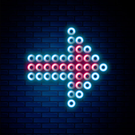 Glowing neon line Dots arrow icon isolated on brick wall background. Halftone arrow. Dotted arrow sign. Colorful outline concept. Vectorのイラスト素材