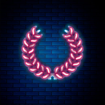 Glowing neon line Laurel wreath icon isolated on brick wall background. Triumph symbol. Colorful outline concept. Vectorのイラスト素材