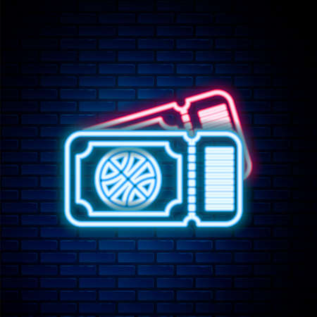 Glowing neon line Basketball game ticket icon isolated on brick wall background. Colorful outline concept. Vectorのイラスト素材