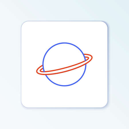Line Planet Saturn with planetary ring system icon isolated on white background. Colorful outline concept. Vectorのイラスト素材