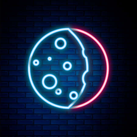 Glowing neon line Eclipse of the sun icon isolated on brick wall background. Total sonar eclipse. Colorful outline concept. Vectorのイラスト素材