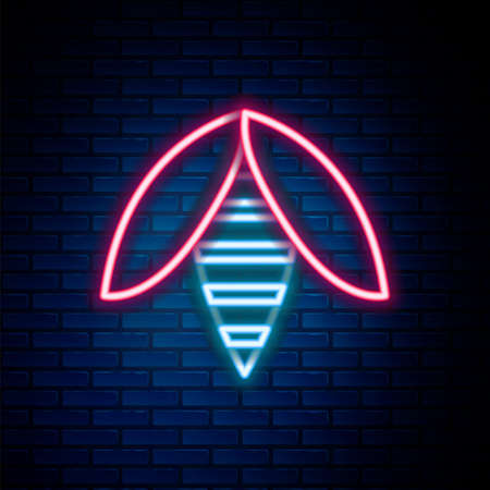 Glowing neon line Bee icon isolated on brick wall background. Sweet natural food. Honeybee or apis with wings symbol. Flying insect. Colorful outline concept. Vectorのイラスト素材