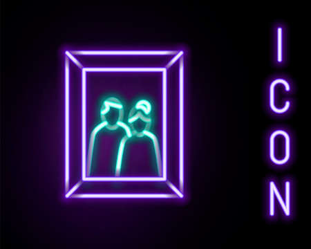 Glowing neon line Picture frame on table icon isolated on black background. Valentines Day symbol. Colorful outline concept. Vectorのイラスト素材