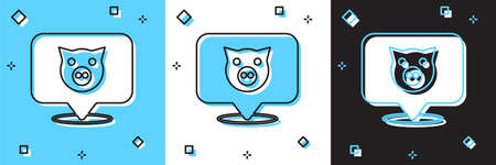 Set Pig icon isolated on blue and white, black background. Animal symbol. Vectorのイラスト素材