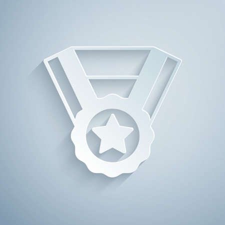 Paper cut Medal icon isolated on grey background. Winner symbol. Paper art style. Vectorのイラスト素材