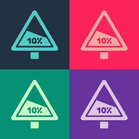 Pop art Steep ascent and steep descent warning road icon isolated on color background. Traffic rules and safe driving. Vectorのイラスト素材