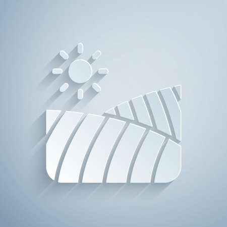 Paper cut Agriculture wheat field farm rural nature scene landscape icon isolated on grey background. Paper art style. Vectorのイラスト素材