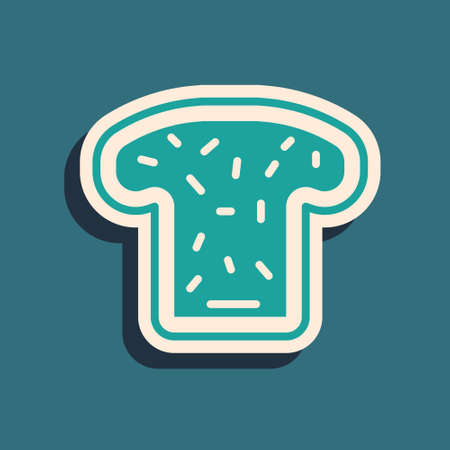 Green Bread toast for sandwich piece of roasted crouton icon isolated on green background. Lunch, dinner, breakfast snack. Long shadow style. Vectorのイラスト素材