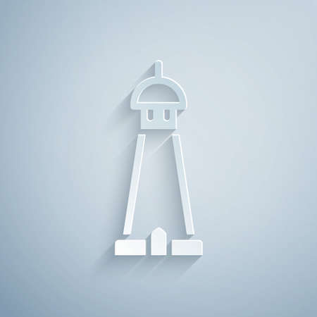 Paper cut Mosque tower or minaret icon isolated on grey background. Paper art style. Vectorのイラスト素材