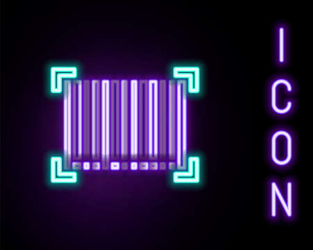Glowing neon line Barcode icon isolated on black background. Colorful outline concept. Vectorのイラスト素材