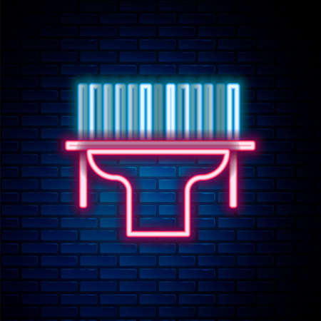 Glowing neon line Scanner scanning barcode icon isolated on brick wall background. Barcode label sticker. Identification for delivery with bars. Colorful outline concept. Vectorのイラスト素材