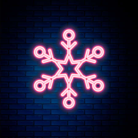 Glowing neon line Snowflake icon isolated on brick wall background. Colorful outline concept. Vectorのイラスト素材
