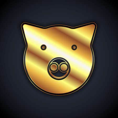 Gold Pig icon isolated on black background. Animal symbol. Vectorのイラスト素材